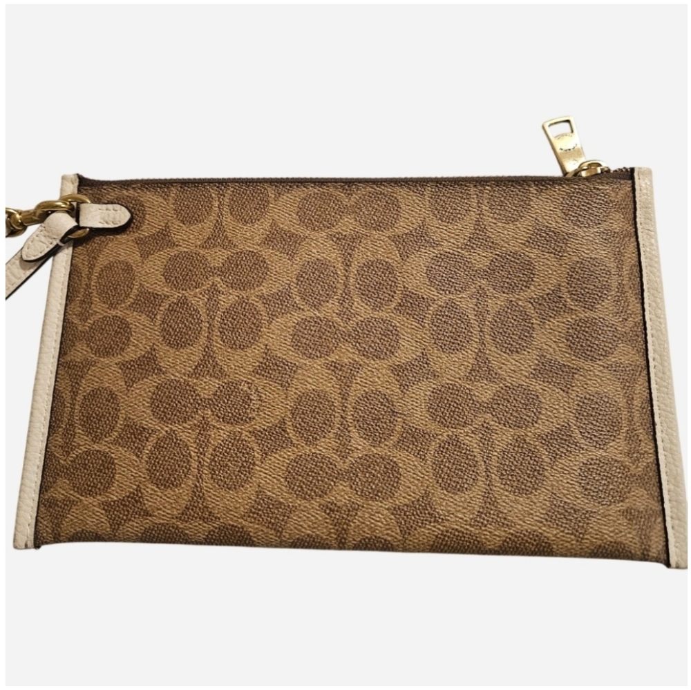 Coach Tan and Brown Signature Large Zip Wristlet - EUC - Picture 7 of 7